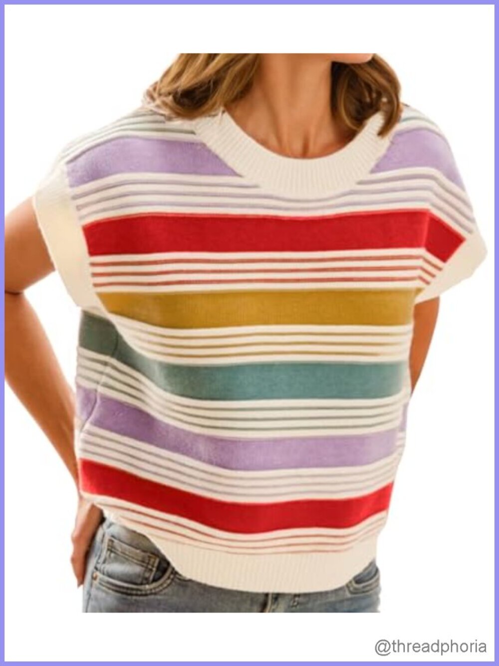 Women's Striped Sweater Vest Cap Sleeve Loose Knit Top